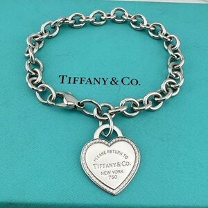 RARE Return To Tiffany & Co. 18k Diamond Heart Bracelet in White Gold 30g